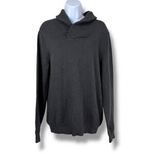 TOMMY HILFIGER Sweater Mens Medium Gray Shawl Neck Fisherman Academia Cotton